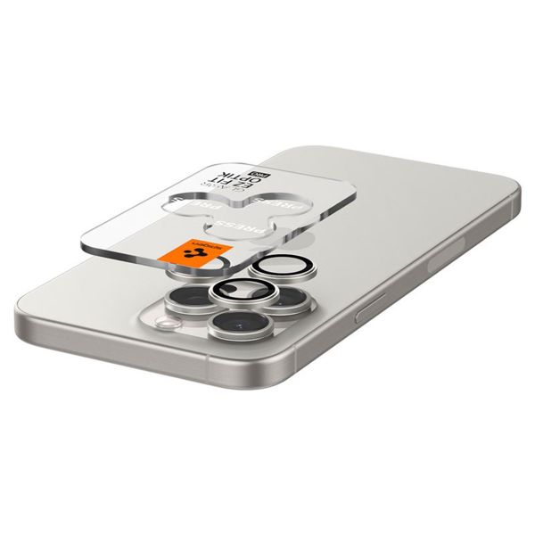 Spigen GLAStR Verre protecteur de caméra 2 pack Apple iPhone 17 Pro / 17 Pro Max / 16 Pro / 16 Pro Max / 15 Pro / 15 Pro Max / 14 Pro / 14 Pro Max - Titane Blanc