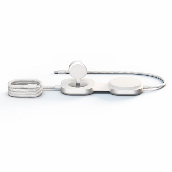 Zens Câble USB-C Pro 3 avec chargeur sans fil pour téléphone / earbuds / Apple Watch - MagSafe et Qi2 - Blanc