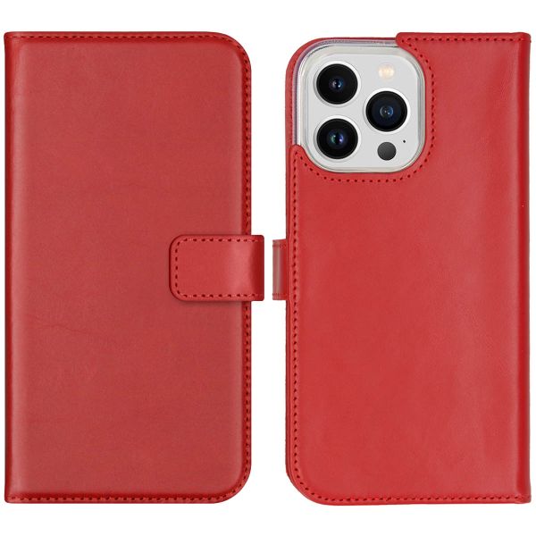 Selencia Étui de téléphone portefeuille en cuir véritable iPhone 14 Pro Max - Rouge