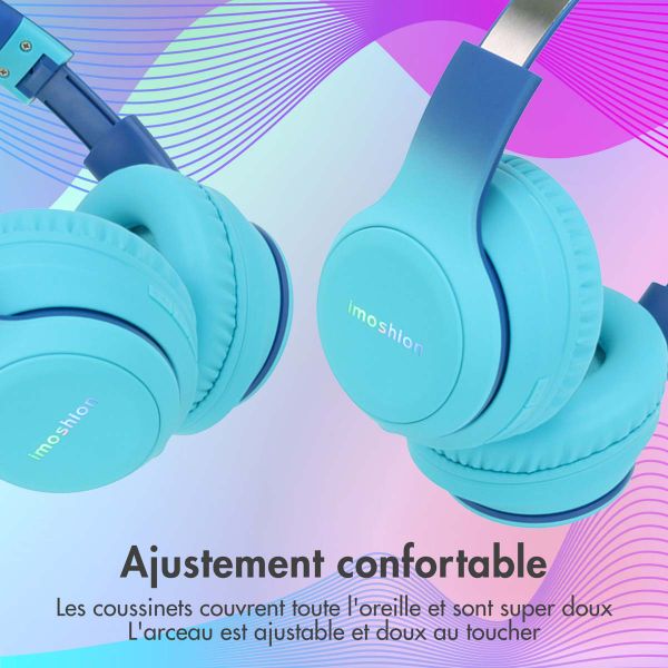 imoshion Casque sans fil pour enfants LED Light - Limiteur de décibels - Avec câble AUX - Cobalt Blue / Soft Blue