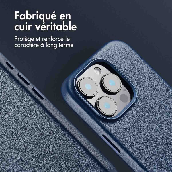 Accezz Coque arrière en cuir avec MagSafe iPhone 16 Pro - Nightfall Blue