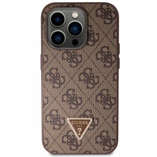 Guess Coque 4G Logo Triangle Strass iPhone 15 Pro - Brun