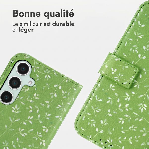 imoshion Étui de télephone portefeuille Design Samsung Galaxy S25 - Green Flowers