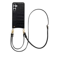 Selencia Coque de télephone Nova Croco avec cordon et porte-cartes Samsung Galaxy S25 FE - Noir