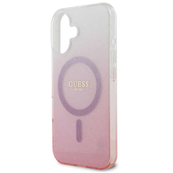 Guess Coque MagSafe IML Glitter Gradient Apple iPhone 16 - Pink