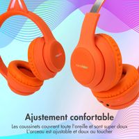 imoshion Casque pour enfants Bluetooth LED oreilles de chat - Casque sans fil + Câble AUX - Orange