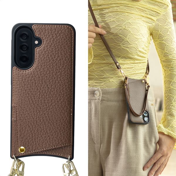 Selencia Coque de télephone Nova avec cordon et porte-cartes Samsung Galaxy A37 (5G) - Mocha Brown