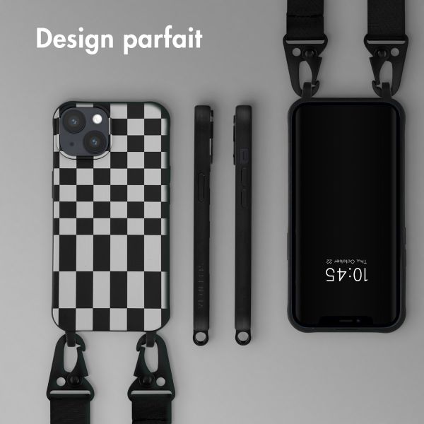 Selencia Coque design en silicone avec cordon amovible Apple iPhone 14 - Irregular Check Black