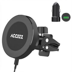 Accezz Support de téléphone pour voiture - MagSafe - Chargeur sans fil - Universel - Grille de ventilation - Noir