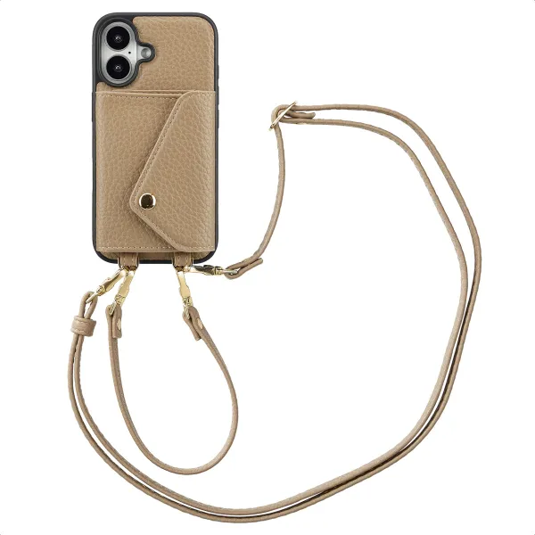 Selencia Coque à cordon avec porte-cartes enveloppe Sera iPhone 16 - Beige