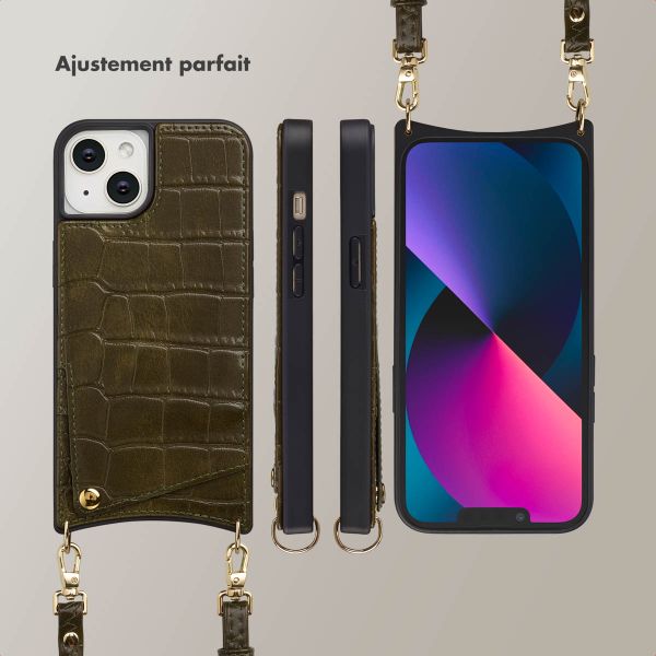 Selencia Coque de télephone Nova Croco avec cordon et porte-cartes Apple iPhone 14 / 13 - Dark Olive