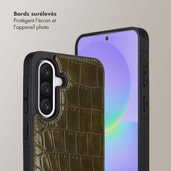 Selencia Coque de télephone Nova Croco avec cordon et porte-cartes Samsung Galaxy A36 - Dark Olive