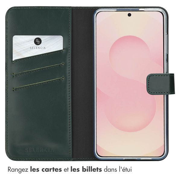 Selencia Étui portefeuille en cuir véritable Samsung Galaxy S25 Edge - Vert