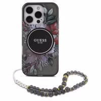 Guess MagSafe IML Flowers Case avec beads strap Apple iPhone 16 Pro Max - Noir
