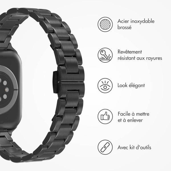 Selencia Bracelet à maillons fin en acier Apple Watch Series 1 á 9 / SE (38/40/41 mm) | Series 10 (42 mm) - Noir