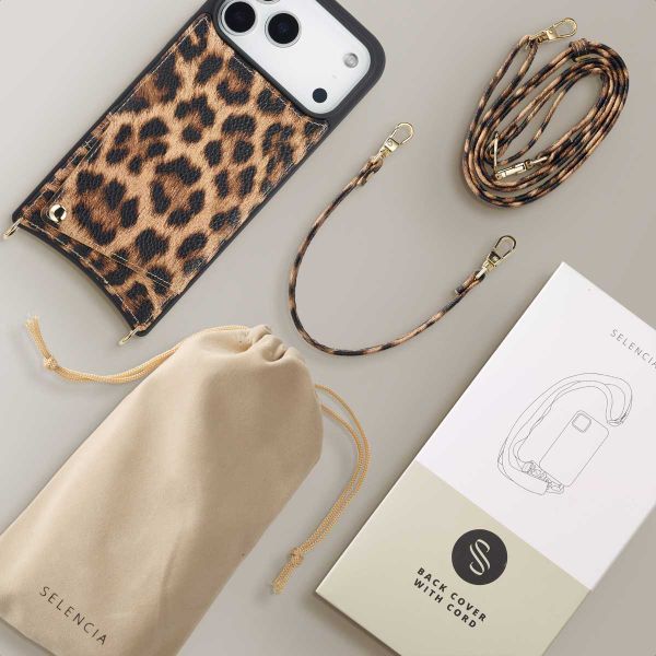 Selencia Coque de télephone Nova avec cordon et porte-cartes Apple iPhone 17 Pro Max - Leopard