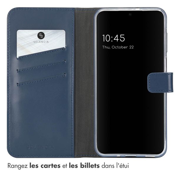 Selencia Étui portefeuille en cuir véritable Samsung Galaxy A16 - Bleu