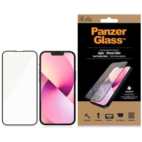 PanzerGlass Protection d'écran en verre trempé Case Friendly Anti-bactéries Apple iPhone 13 Mini - Noir