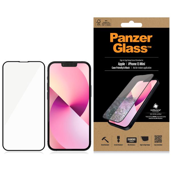 PanzerGlass Protection d'écran en verre trempé Case Friendly Anti-bactéries iPhone 13 Mini - Noir