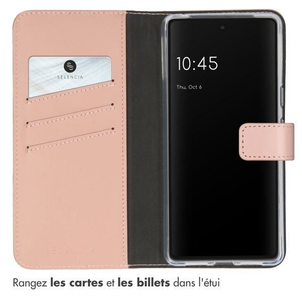 Selencia Étui de téléphone portefeuille en cuir véritable Google Pixel 7 - Dusty Pink