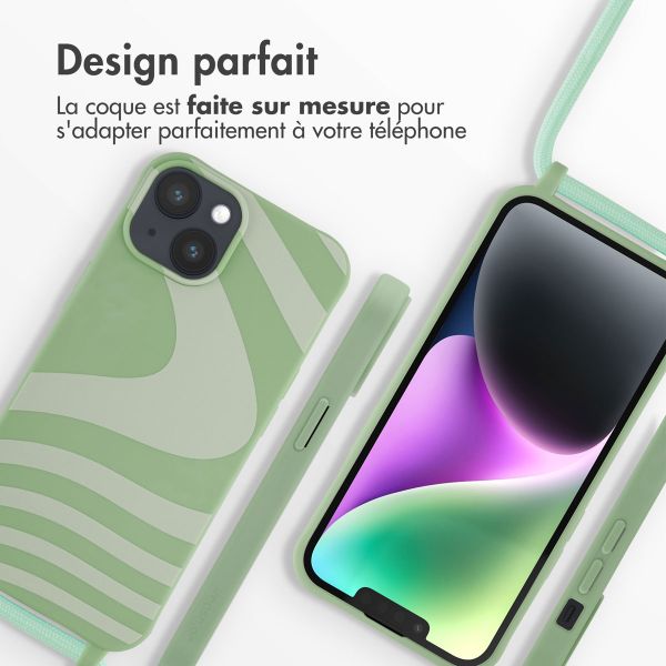 imoshion Coque design en silicone avec cordon iPhone 14 - Retro Green