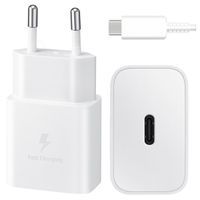 Samsung Adaptateur secteur original avec câble USB-C - Chargeur - Connexion USB-C et USB - Charge rapide - 15 Watt - 1 mètre - Blanc