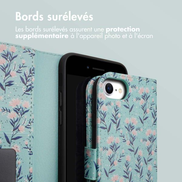 imoshion Étui de télephone portefeuille Design Apple iPhone SE (2022 / 2020) / 8 / 7 / 6(s) - Blue Flowers