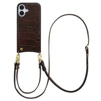 Selencia Coque de télephone Nova Croco avec cordon et porte-cartes Apple iPhone 17 - Choco Brown