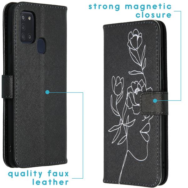 imoshion Coque silicone design Galaxy A21s - Woman Flower Black