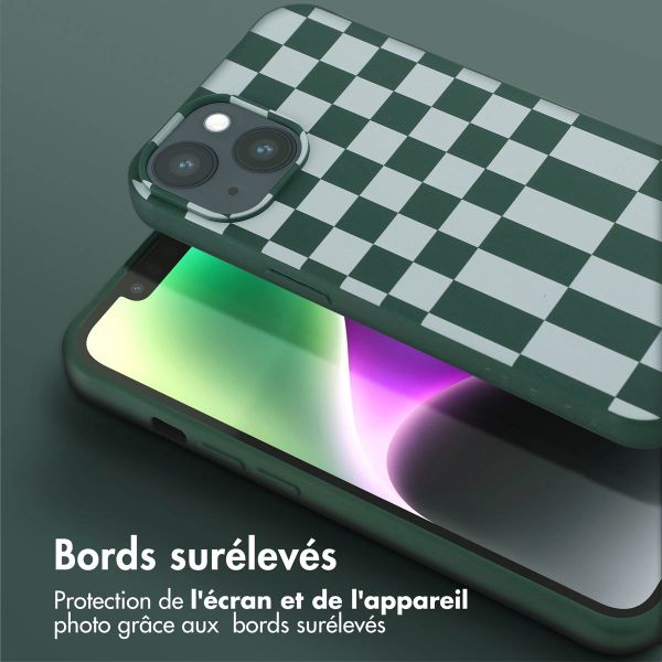 Selencia ﻿Coque design en silicone avec cordon amovible iPhone 14 - Irregular Check Green