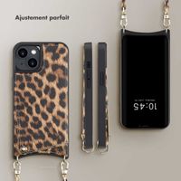 Selencia Coque arrière avec cordon et porte-cartes Nova iPhone 14 - Leopard