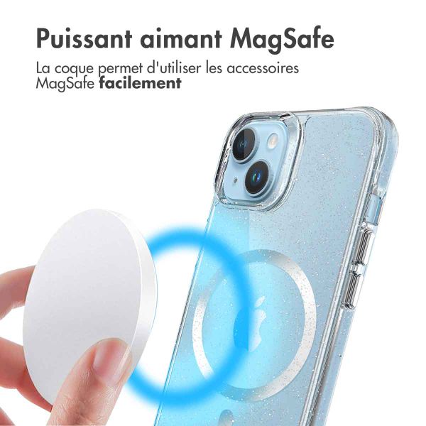 imoshion Coque arrière transparente Pailletée avec MagSafe Apple iPhone 14 - Argent