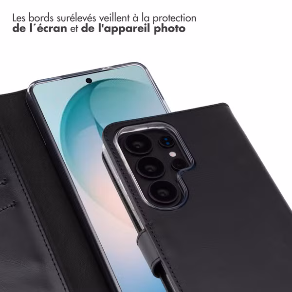Selencia Étui portefeuille en cuir véritable Samsung Galaxy S26 Ultra - Noir