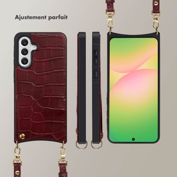 Selencia Coque de télephone Nova Croco avec cordon et porte-cartes Samsung Galaxy A56 - Burgundy