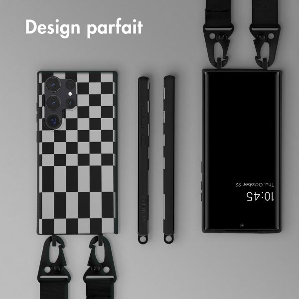 Selencia ﻿Coque design en silicone avec cordon amovible Samsung Galaxy S23 Ultra - Irregular Check Black