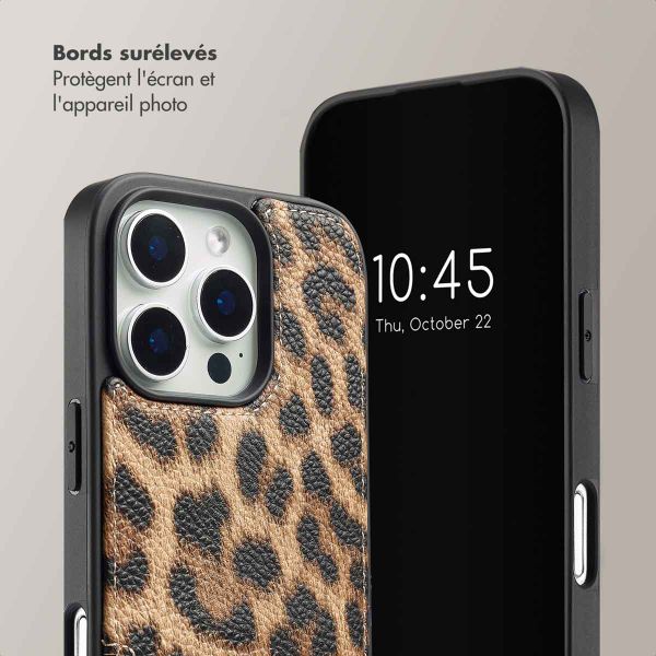 Selencia Coque arrière avec cordon et porte-cartes Nova iPhone 16 Pro Max - Leopard