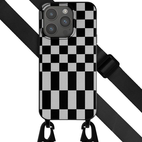 Selencia ﻿Coque design en silicone avec cordon amovible iPhone 15 Pro - Irregular Check Black