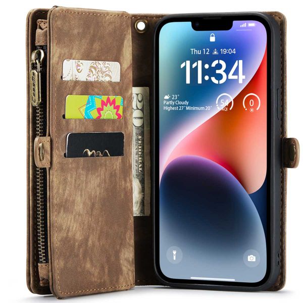 CaseMe Etui de téléphone de luxe en cuir deux en un iPhone 14 - Brun