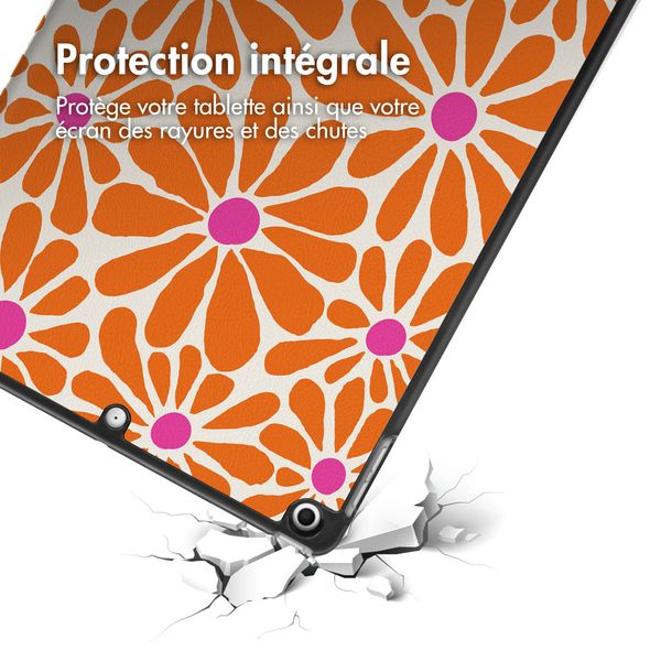imoshion Coque tablette Design Trifold Apple iPad 9 (2021) 10.2 pouces / iPad 8 (2020) 10.2 pouces / iPad 7 (2019) 10.2 pouces - Orange Flower Connect