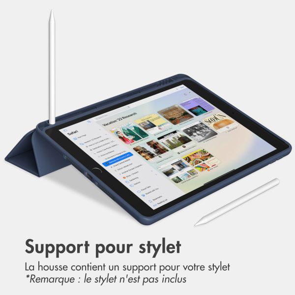 Accezz Coque tablette portefeuille Smart Silicone Apple iPad 9 (2021) 10.2 pouces / iPad 8 (2020) 10.2 pouces / iPad 7 (2019) 10.2 pouces - Bleu foncé