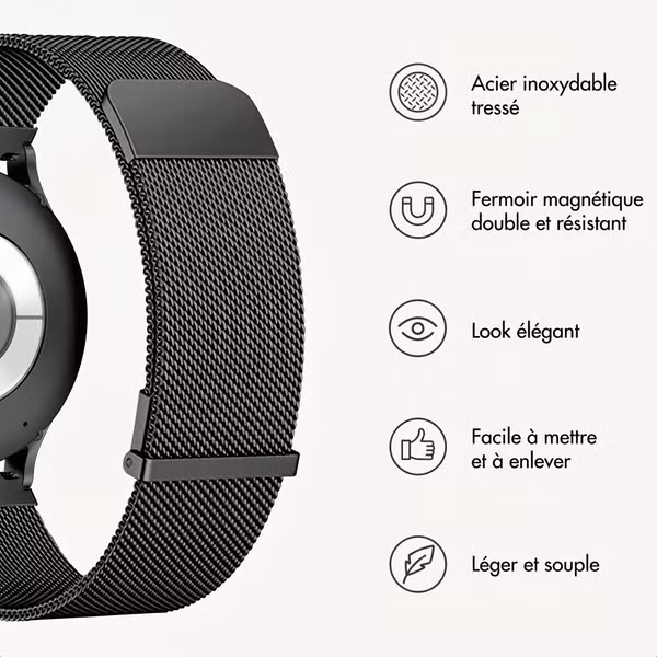 imoshion Bracelet magnétique milanais  - Connexion universelle 22 mm - Noir