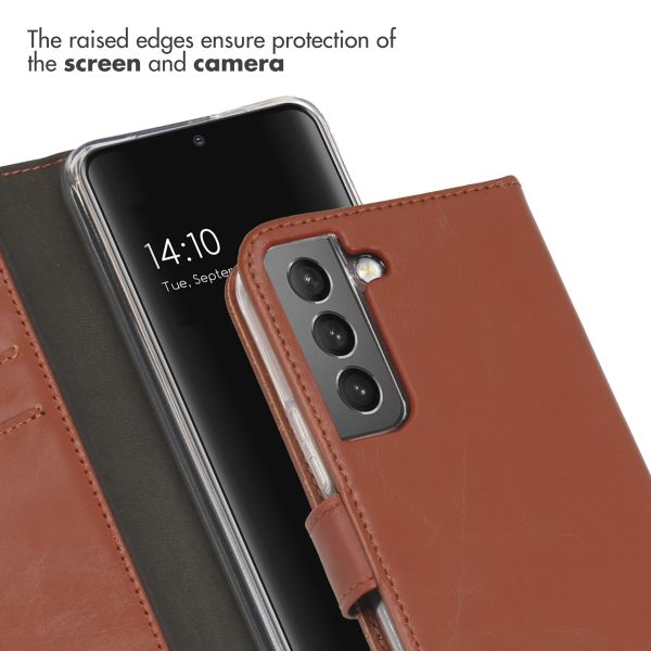 Selencia Étui portefeuille en cuir véritable Samsung Galaxy S22 - Marron clair