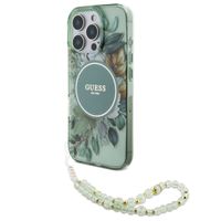 Guess MagSafe IML Flowers Case avec beads strap Apple iPhone 16 Pro Max - Green