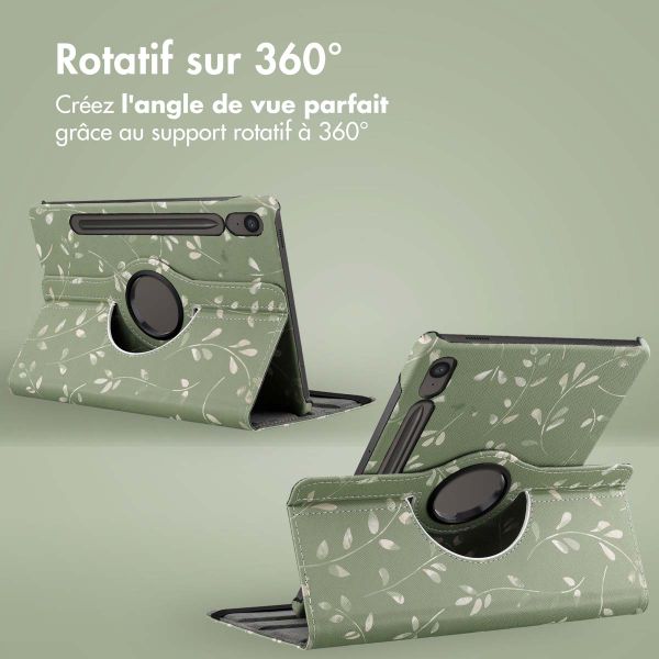 imoshion Coque tablette Design rotatif à 360° Samsung Galaxy Tab S9 FE - Green Flowers