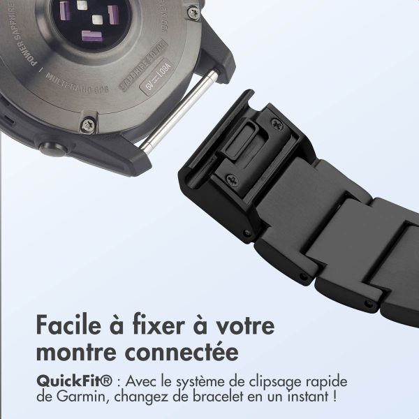Accezz Bracelet en acier Titane mat  - Connexion Garmin 22 mm - Noir