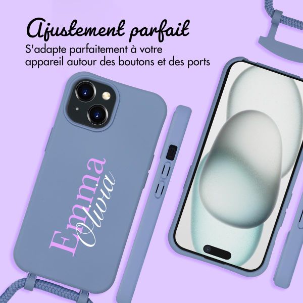 Coque de couleur personnalisée MagSafe avec cordon amovible  et nom iPhone 15 - Ash Blue