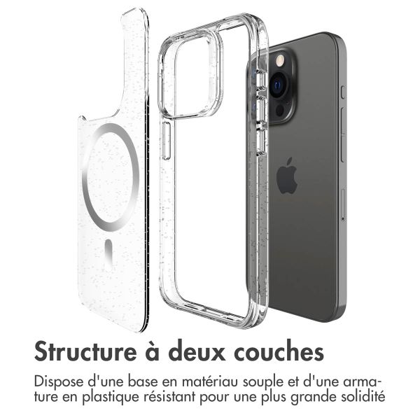 imoshion Coque arrière transparente Pailletée avec MagSafe Apple iPhone 15 Pro Max - Argent