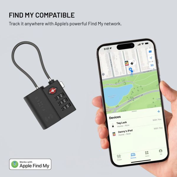 Fixed Tag Lock avec support Apple Find My - Cadenas de voyage TSA pour valise - Noir
