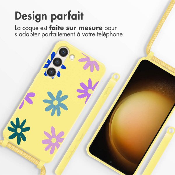 imoshion Coque design en silicone avec cordon Samsung Galaxy S23 - Yellow Flower Distance