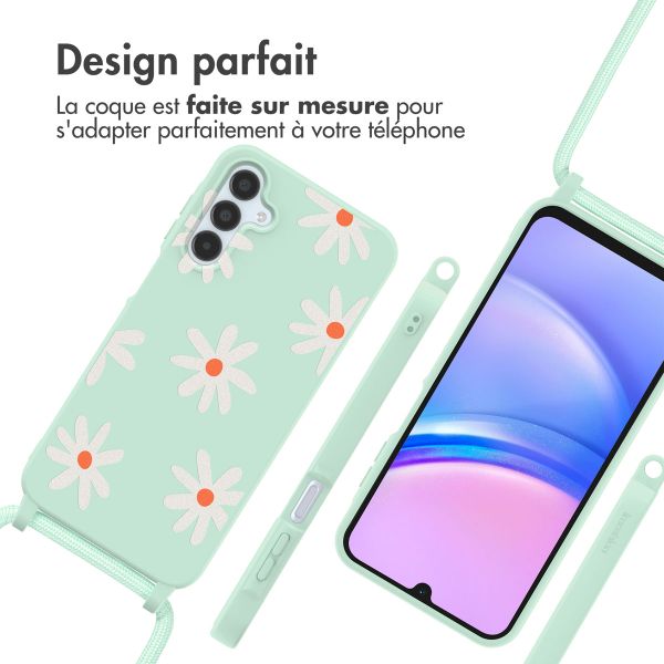 imoshion Coque design en silicone avec cordon Samsung Galaxy A15 (5G/4G) - Green Flower Distance